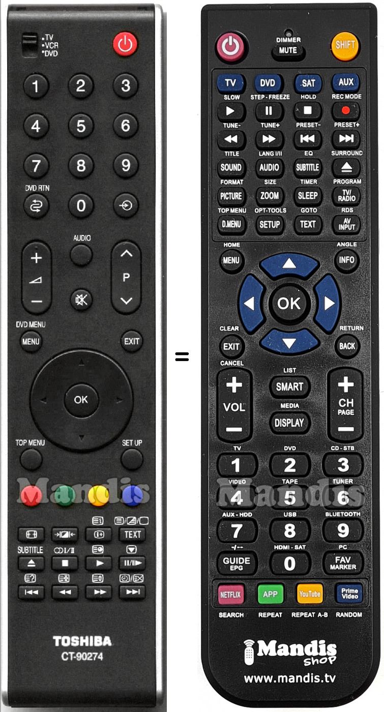 Télécommande équivalente Toshiba CT-90274