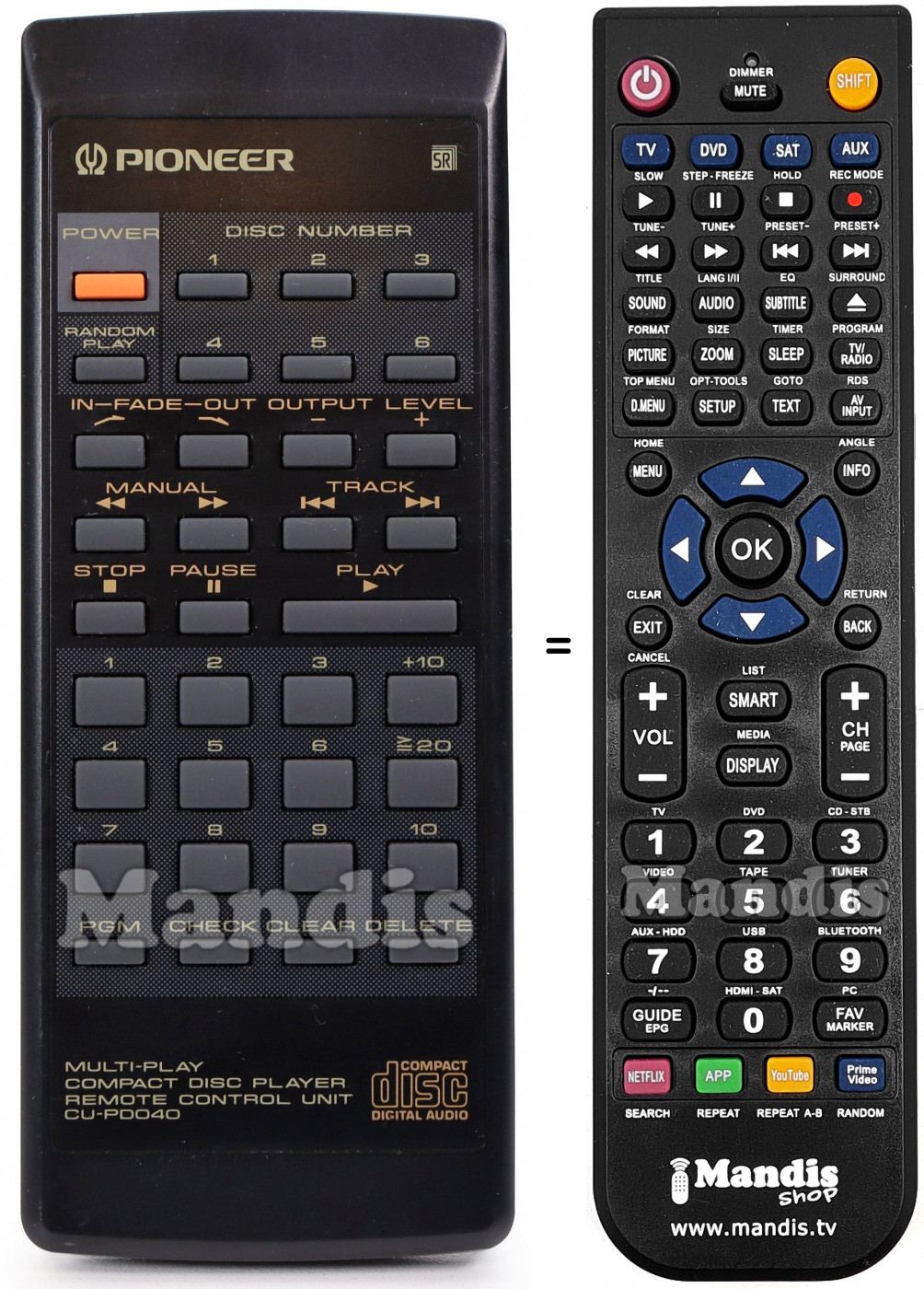 Télécommande équivalente Pioneer CU-PD040