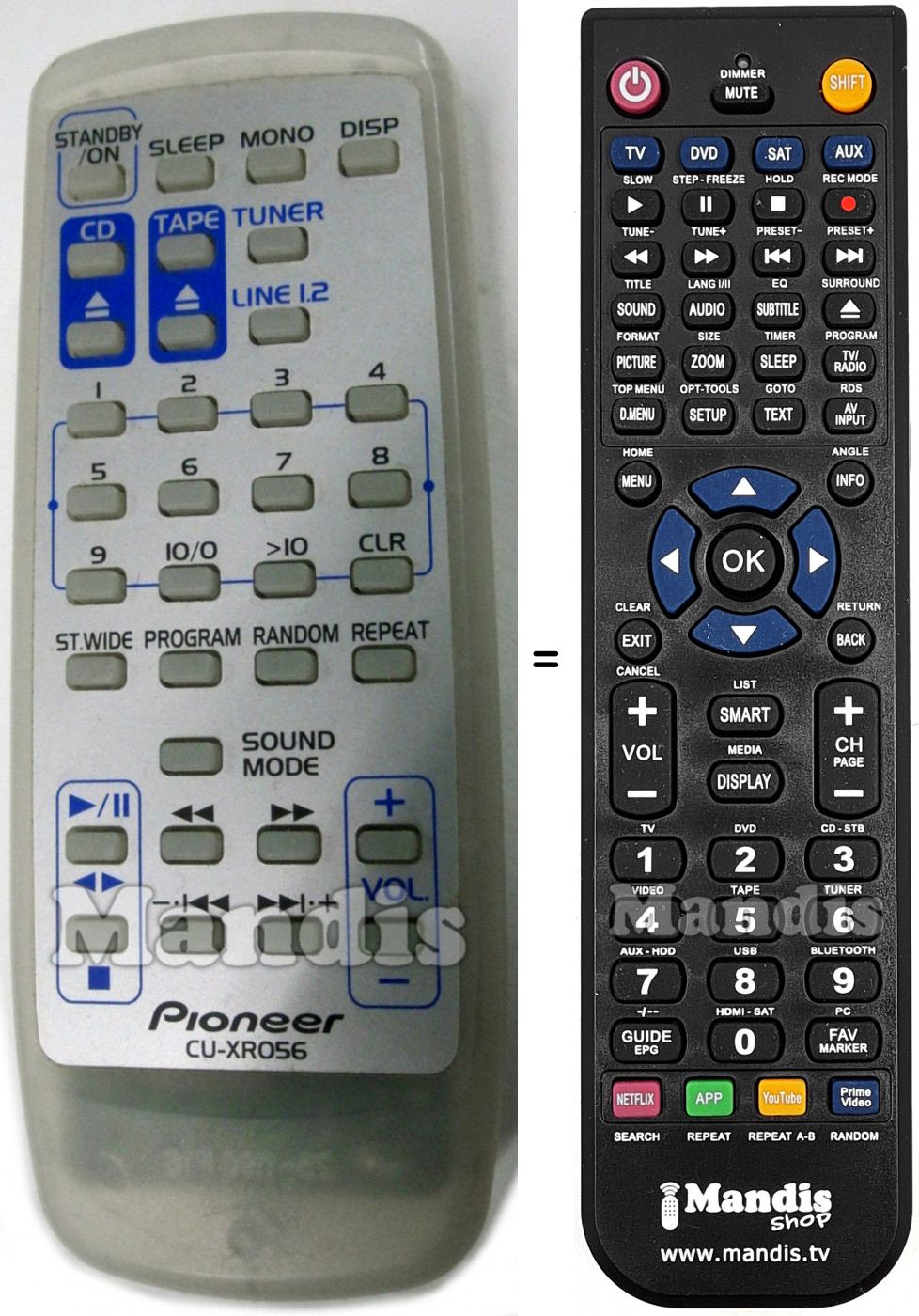 T&eacute;l&eacute;commande &eacute;quivalente Pioneer CU-XR056