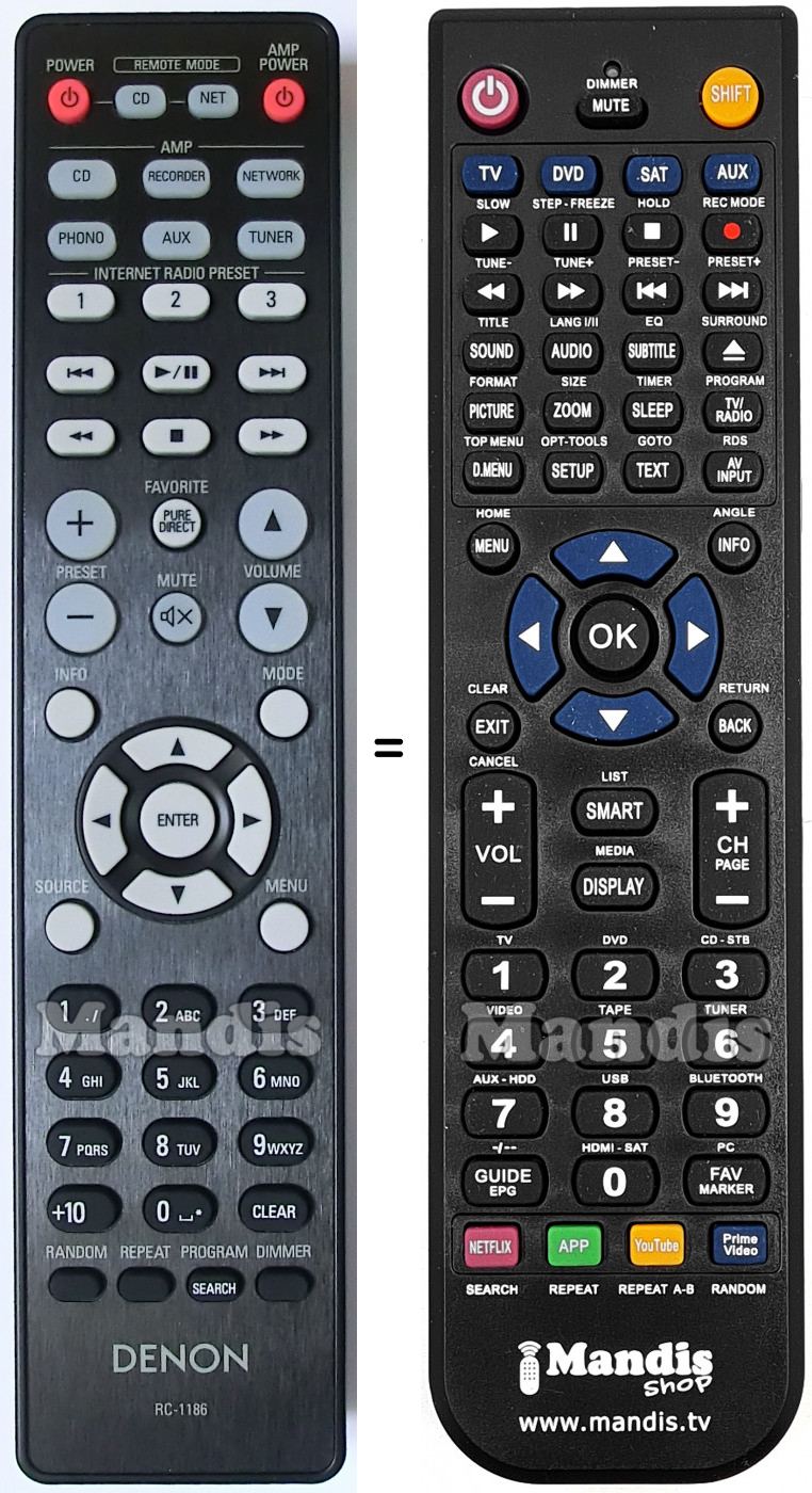 T&eacute;l&eacute;commande &eacute;quivalente Denon RC1186