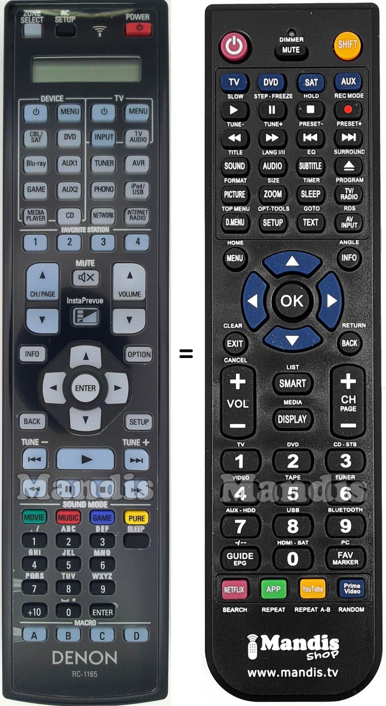 Télécommande équivalente Denon RC-1165