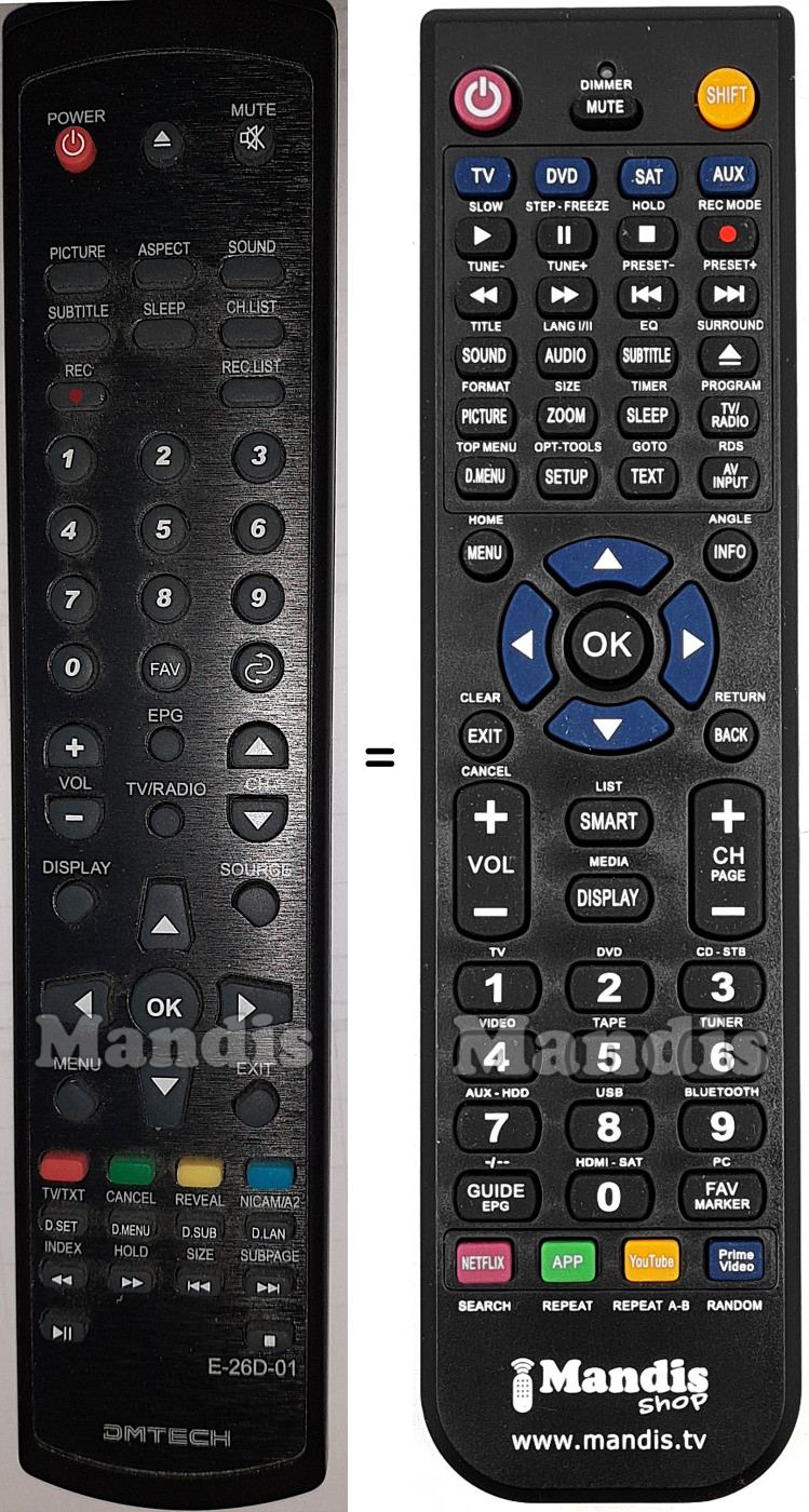 Télécommande équivalente DMTech E26D01