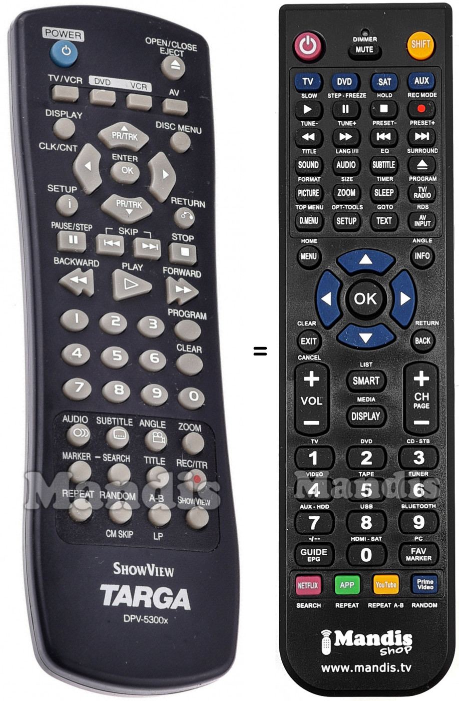 T&eacute;l&eacute;commande &eacute;quivalente Targa DPV-5300X