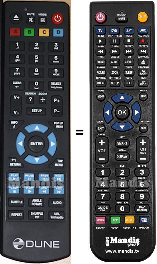 Télécommande équivalente Dune HD BD PRIME 3.0