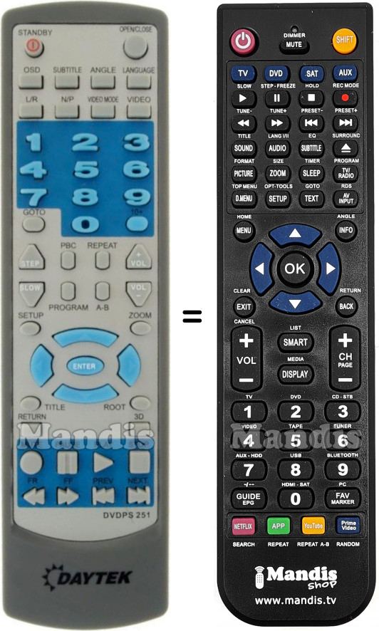 Télécommande équivalente Daytek DVDPS 251