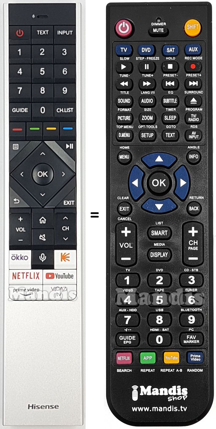 T&eacute;l&eacute;commande &eacute;quivalente Hisense ERF6Q64H