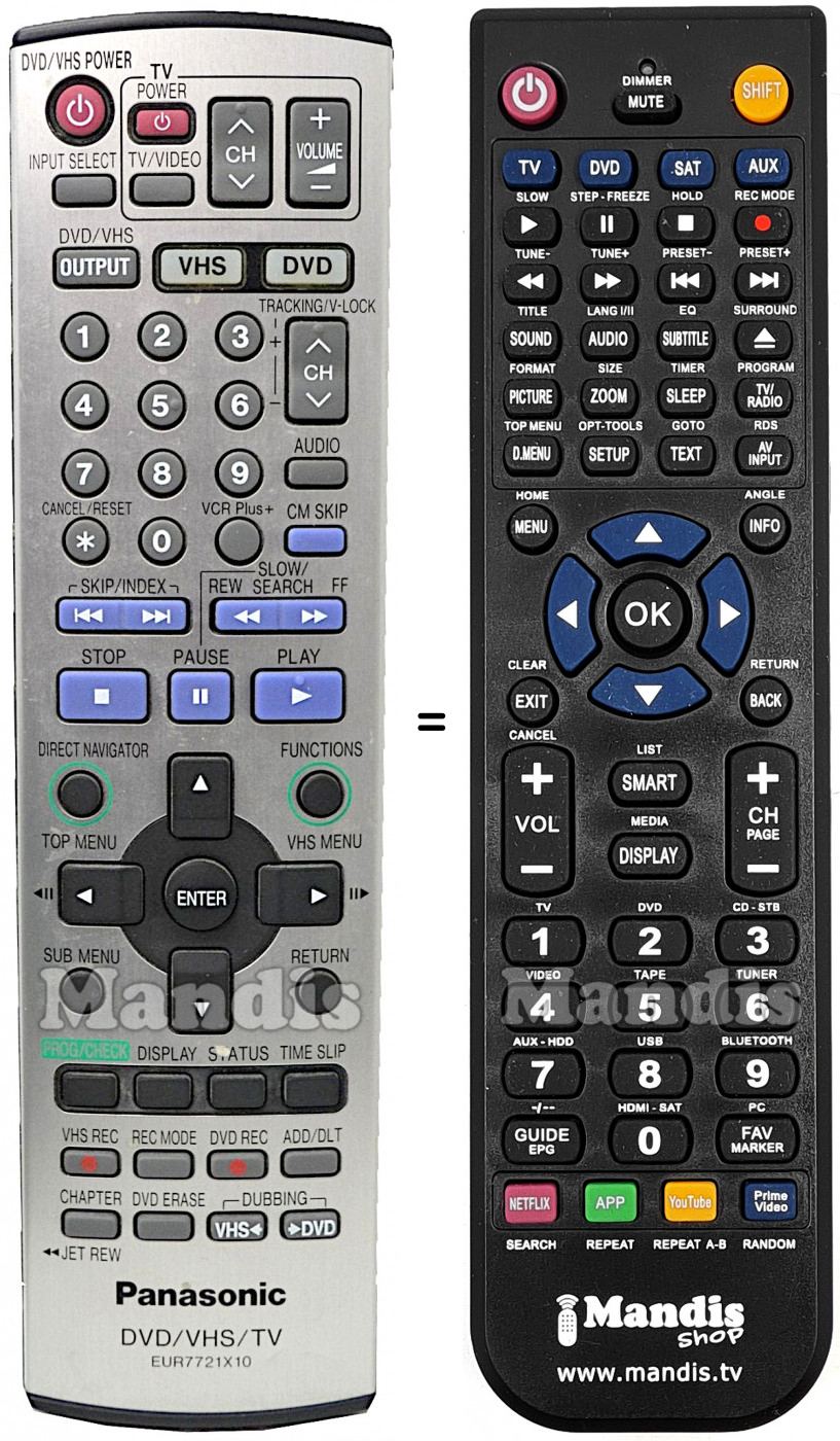 Télécommande équivalente Panasonic EUR7721X10
