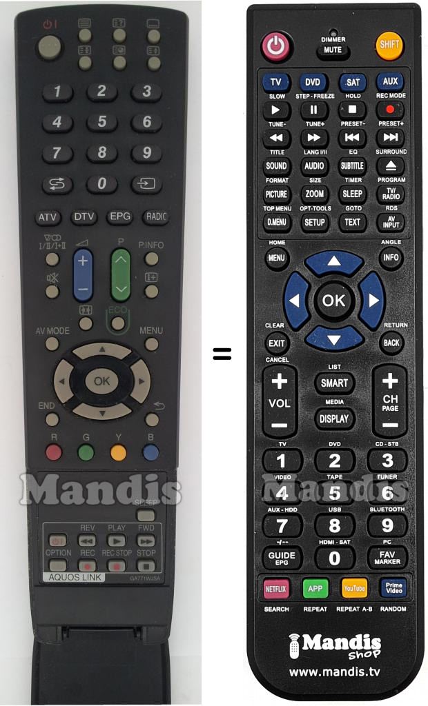 T&eacute;l&eacute;commande &eacute;quivalente Sharp GA771WJSA