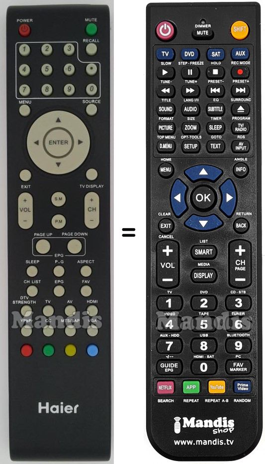 Télécommande équivalente Haier 504C2613101