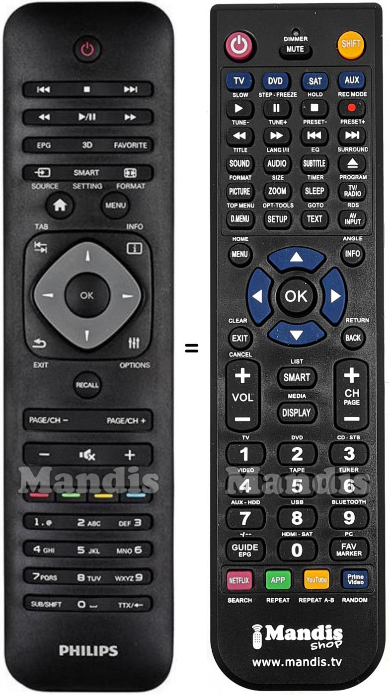 Télécommande équivalente Philips HDP1590TV