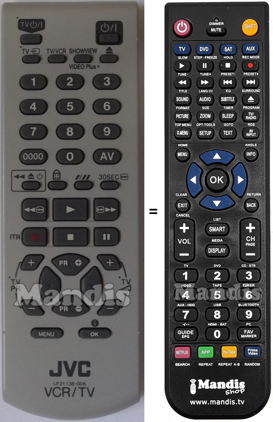 T&eacute;l&eacute;commande &eacute;quivalente JVC LP21138006