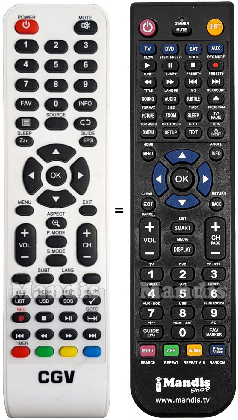 Télécommande équivalente CGV L22W11