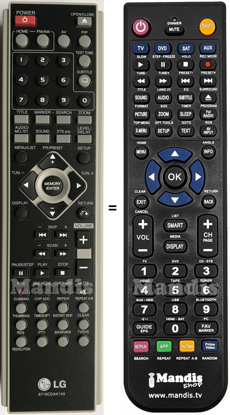 Télécommande équivalente LG 6710CDAK14A