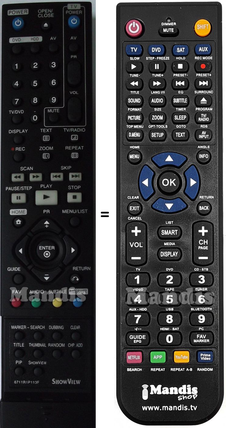 Télécommande équivalente LG 6711R1P113F