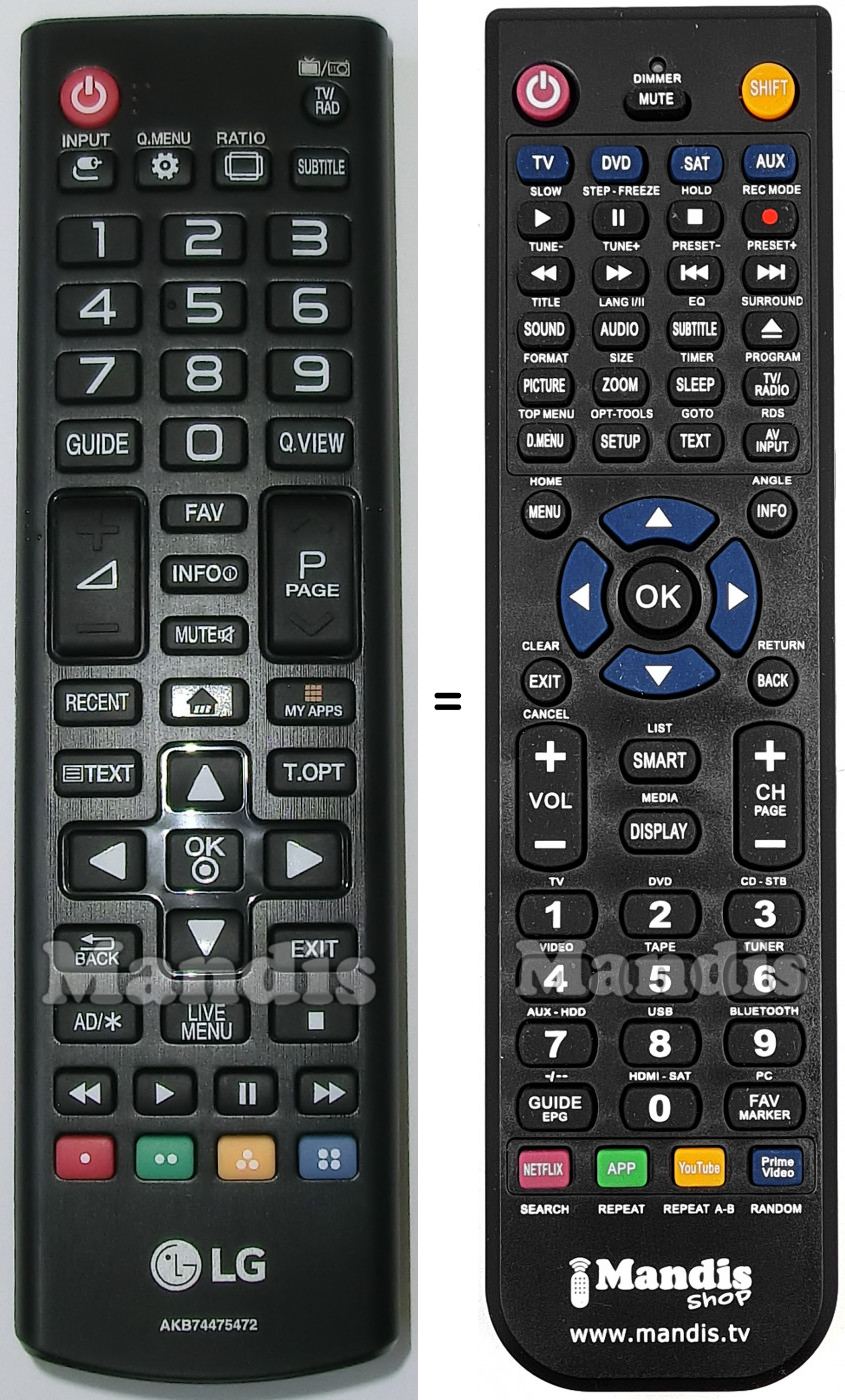 Télécommande équivalente LG AKB74475472
