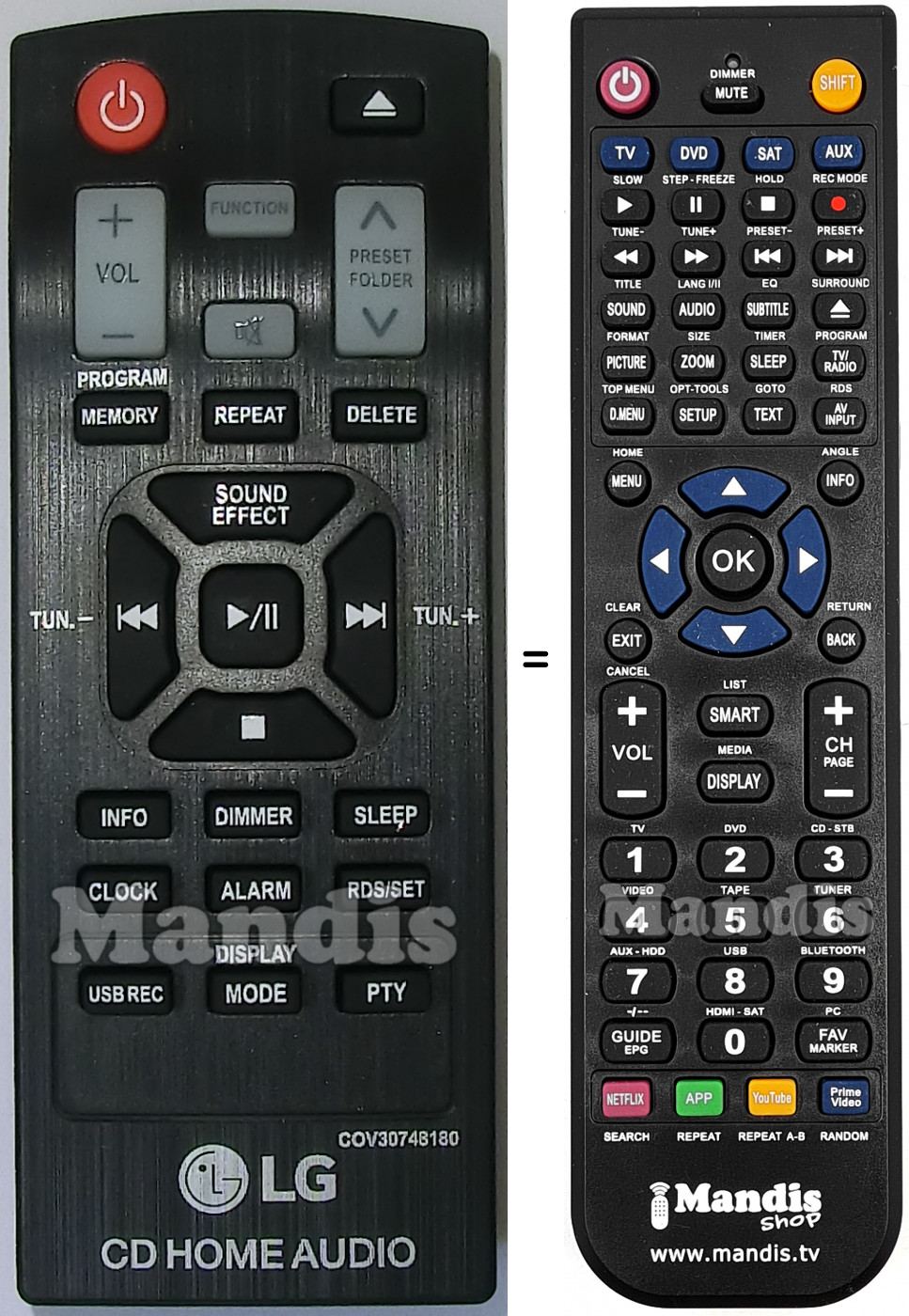 Télécommande équivalente LG COV30748180