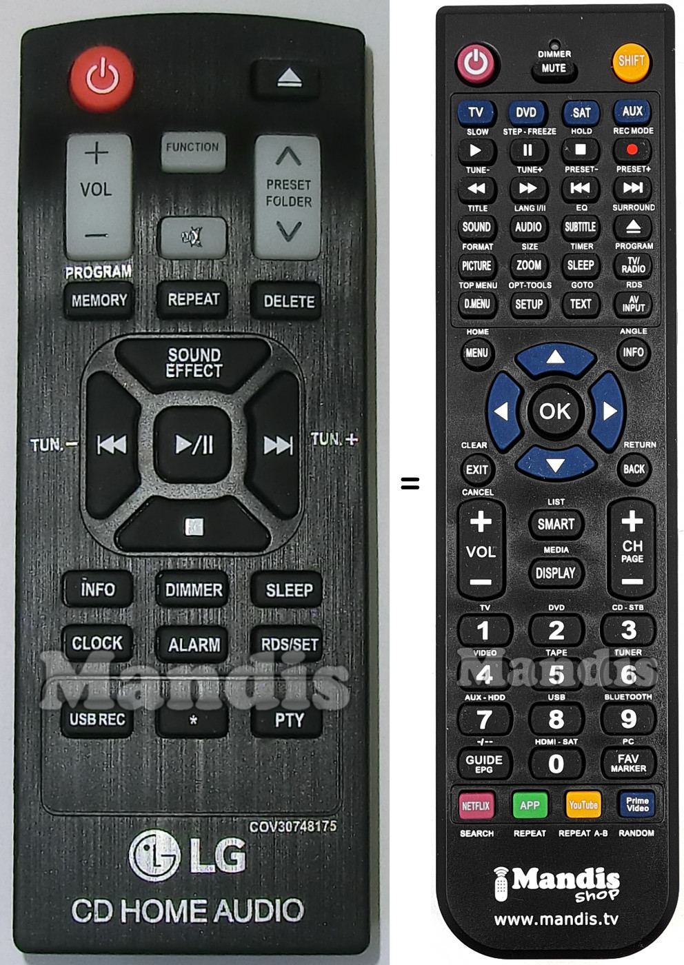 Télécommande équivalente LG COV33612301