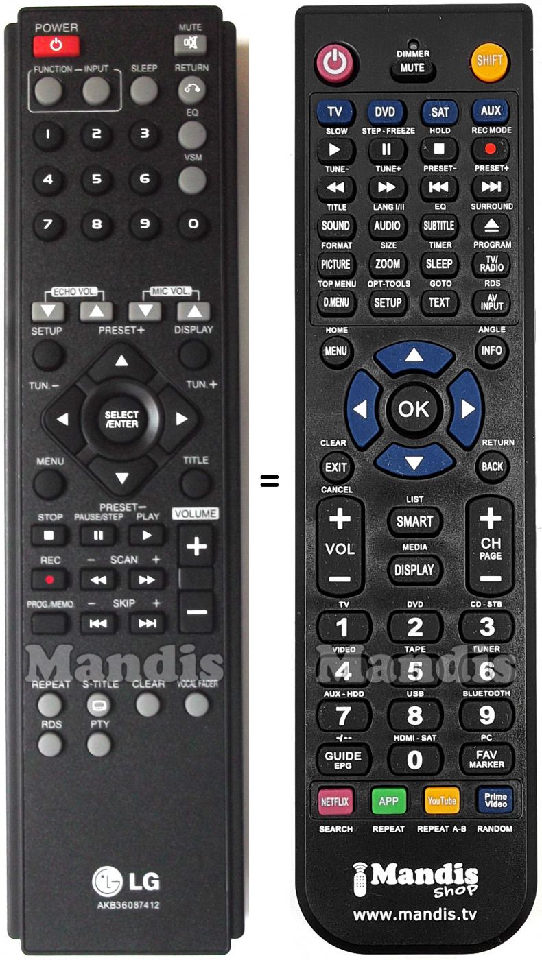 Télécommande équivalente LG AKB36087412