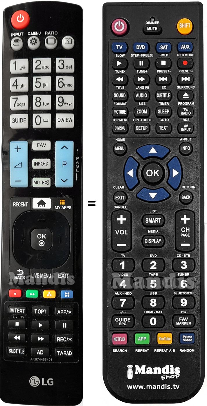 Télécommande équivalente LG AKB74455401