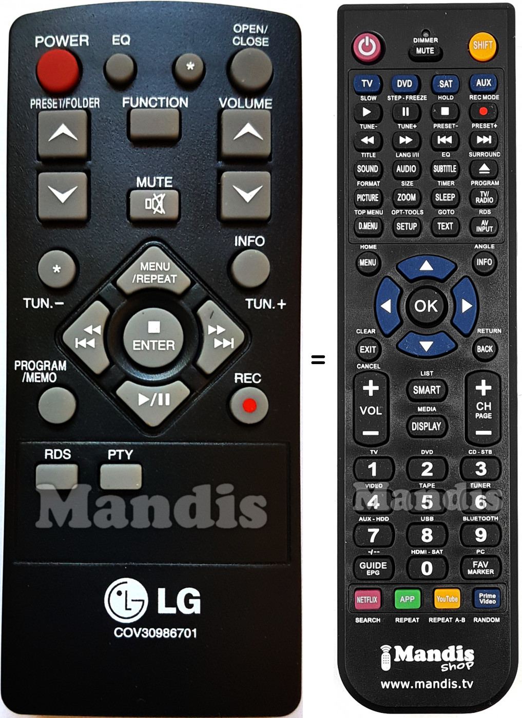 Télécommande équivalente LG COV30986701