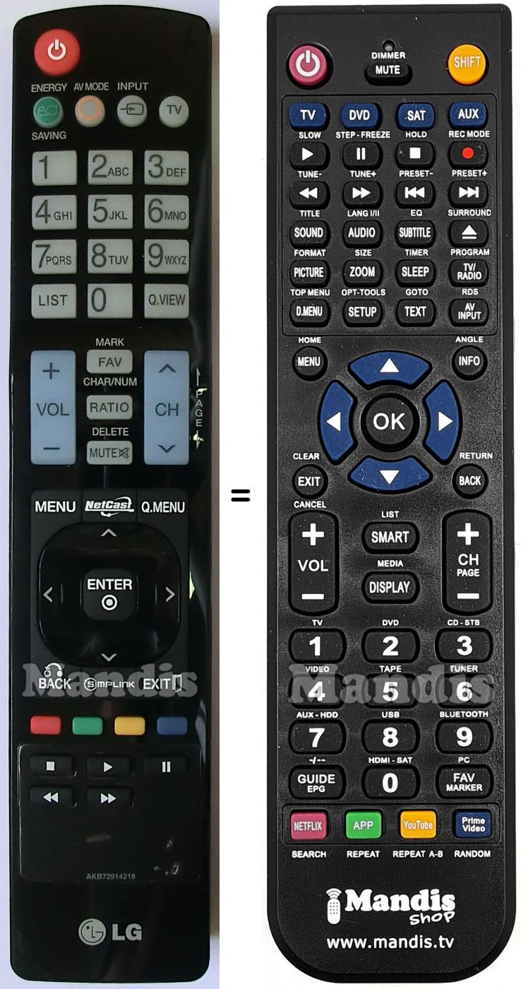 Télécommande équivalente AKB72914218