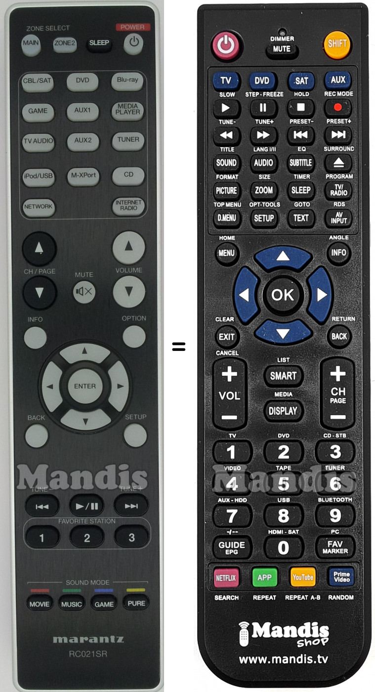 Télécommande équivalente Marantz RC021SR