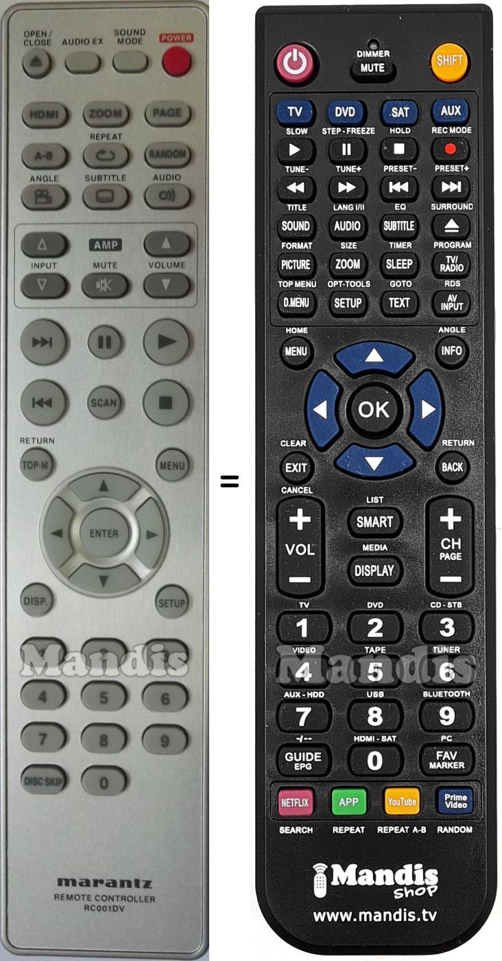 Télécommande équivalente Marantz RC001DV