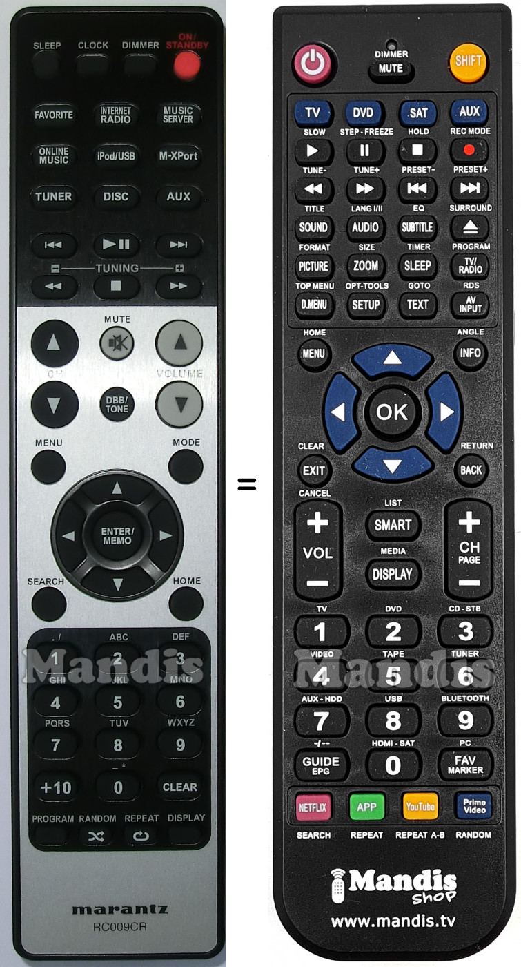 Télécommande équivalente Marantz RC009CR