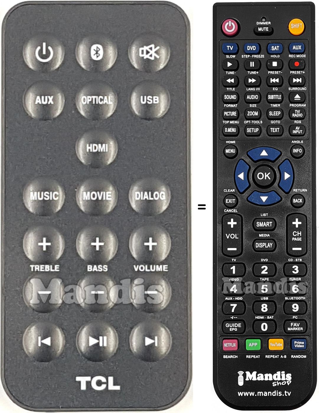 Télécommande équivalente Tcl MA06250AG18RC1