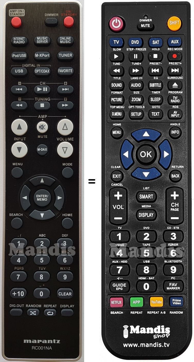 Télécommande équivalente Marantz RC001NA