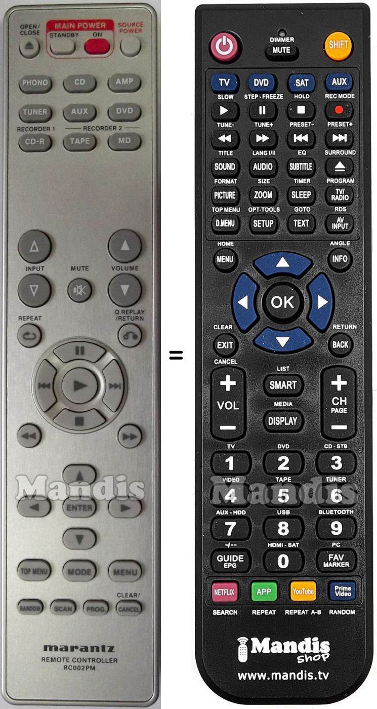 Télécommande équivalente Marantz RC002PM