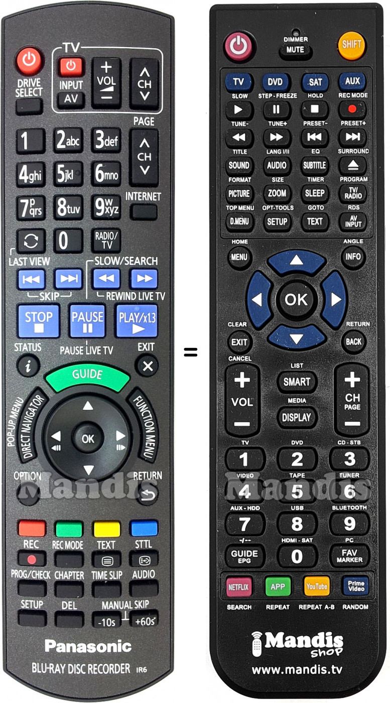 Télécommande équivalente Panasonic N2QAYB000982