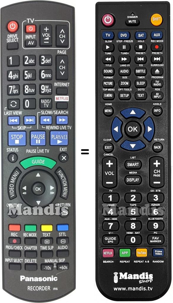 Télécommande équivalente Panasonic N2QAYB001046