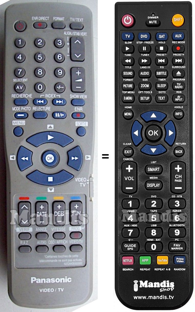 Télécommande équivalente Panasonic N2QAKB000002