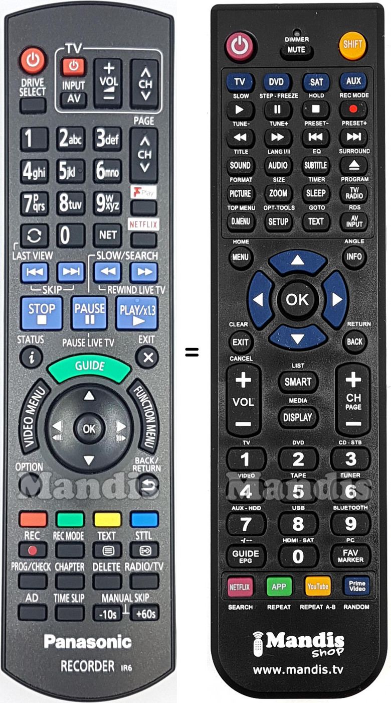Télécommande équivalente Panasonic N2QAYB001058