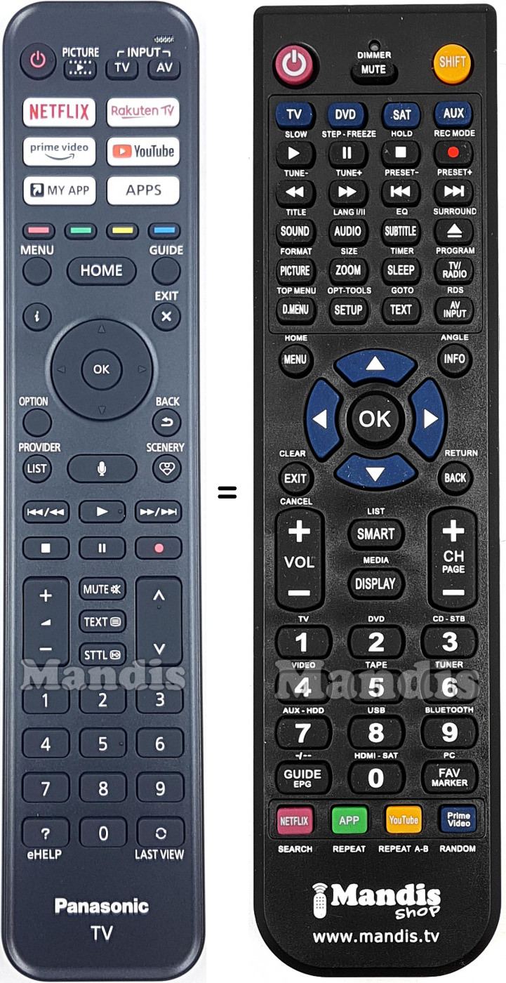Télécommande équivalente Panasonic N2QBYA000044