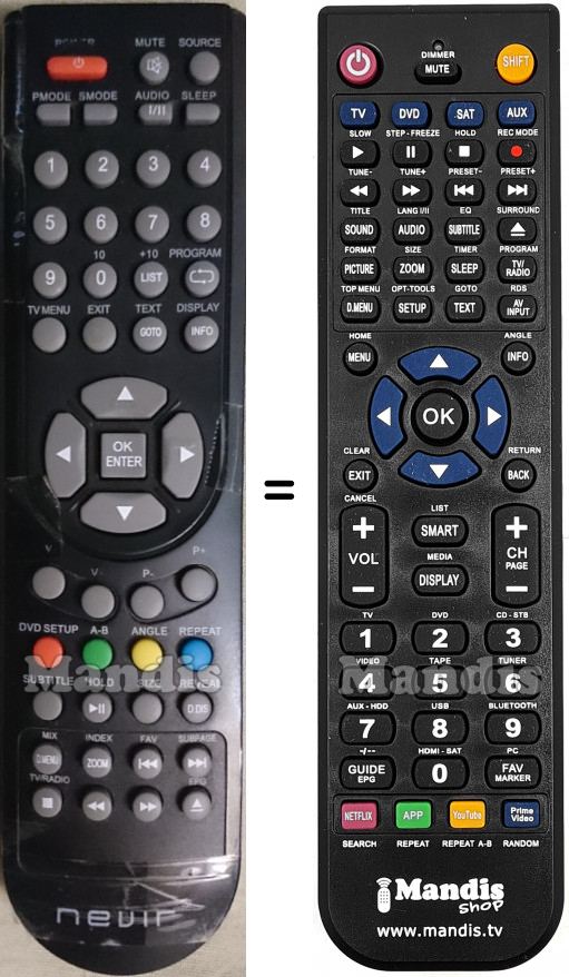 Télécommande équivalente Nevir NVR-7039TDXT-19N