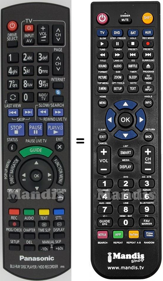 Télécommande équivalente Panasonic N2QAYB000898