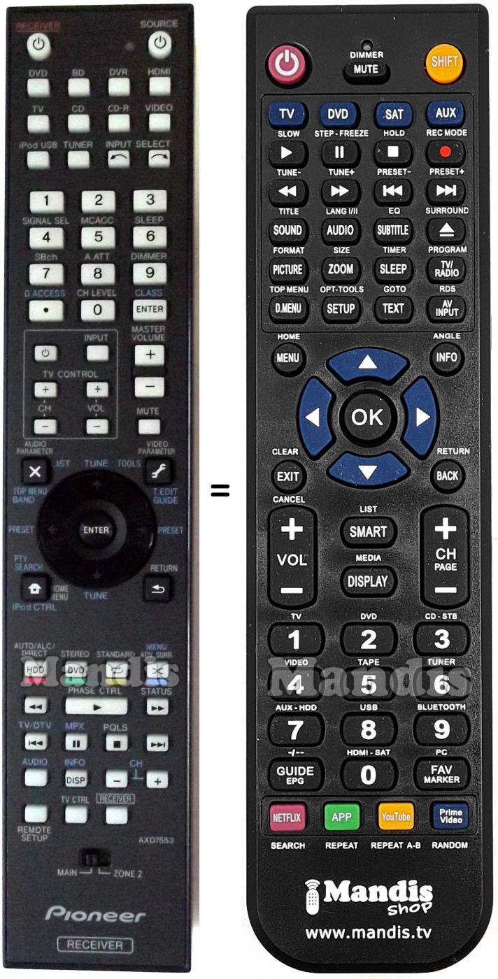 Télécommande équivalente Pioneer AXD7553