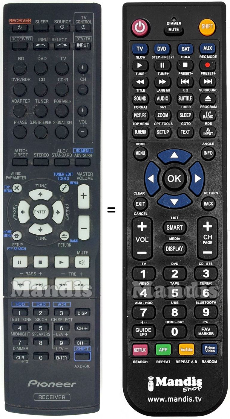 Télécommande équivalente Pioneer AXD7618