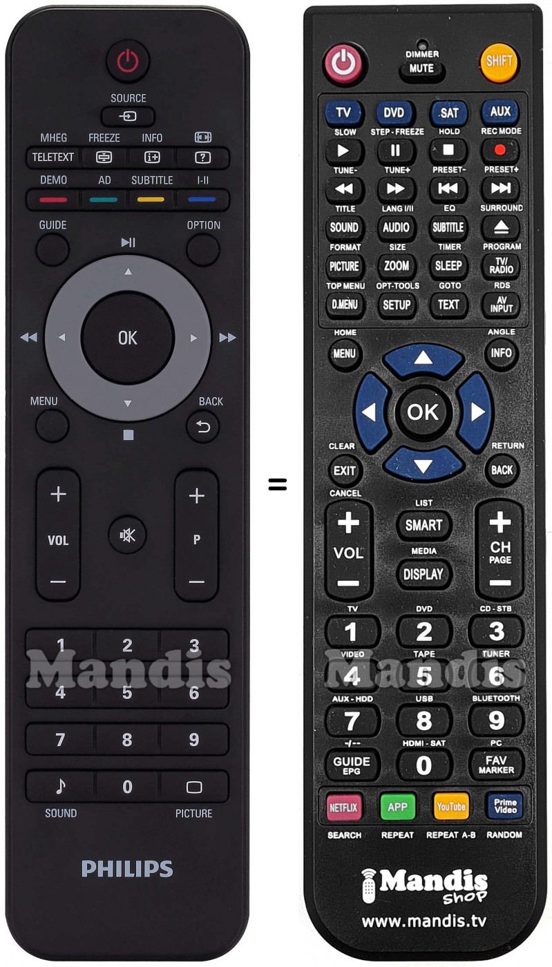 T&eacute;l&eacute;commande &eacute;quivalente Philips 221TE2L