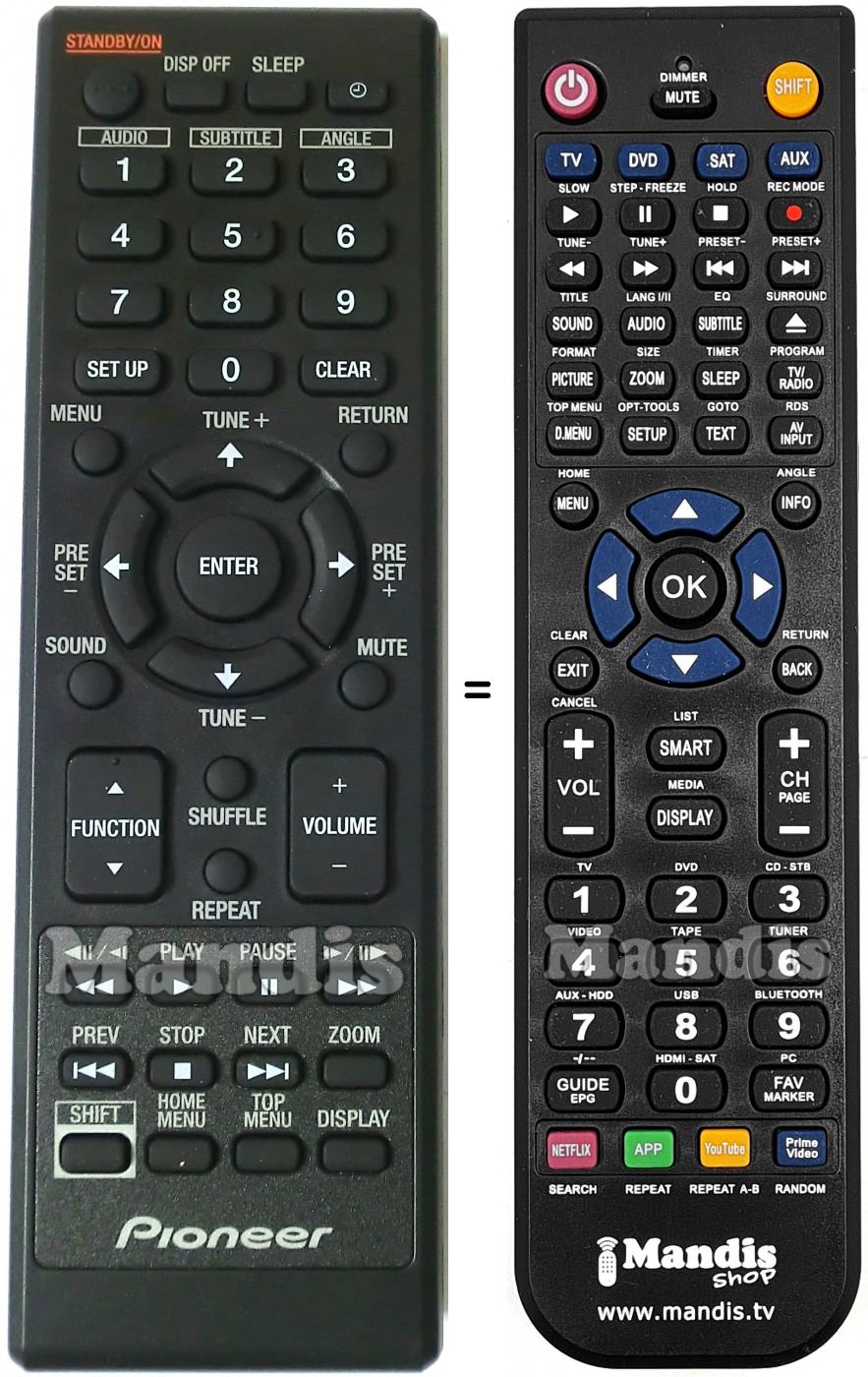Télécommande équivalente Pioneer 076R0TF011
