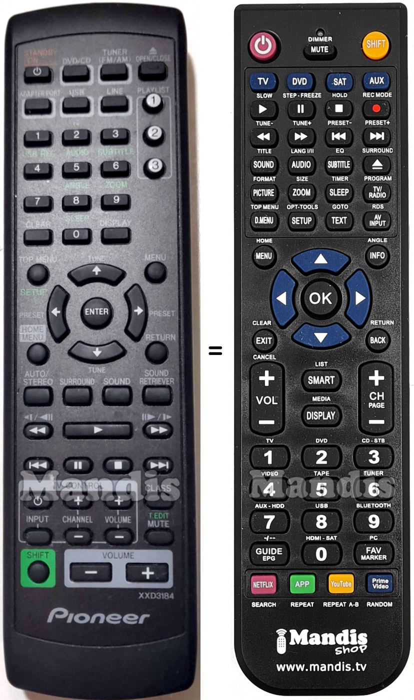 Télécommande équivalente Pioneer XXD3184