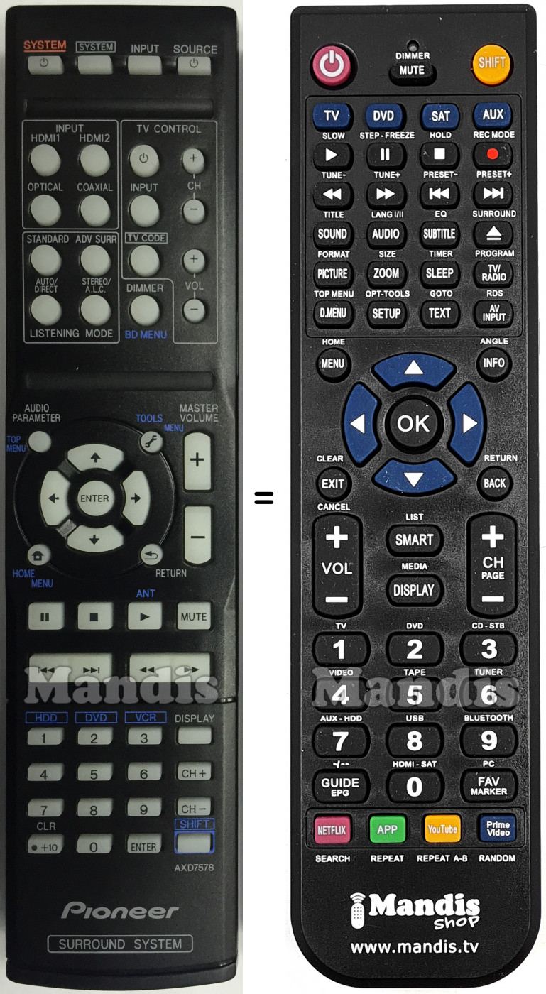 Télécommande équivalente AXD7578