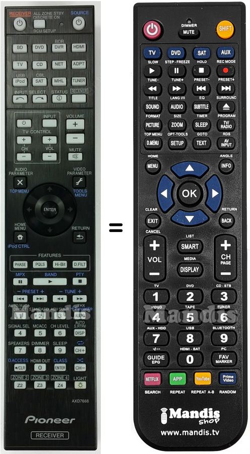 Télécommande équivalente Pioneer AXD7666