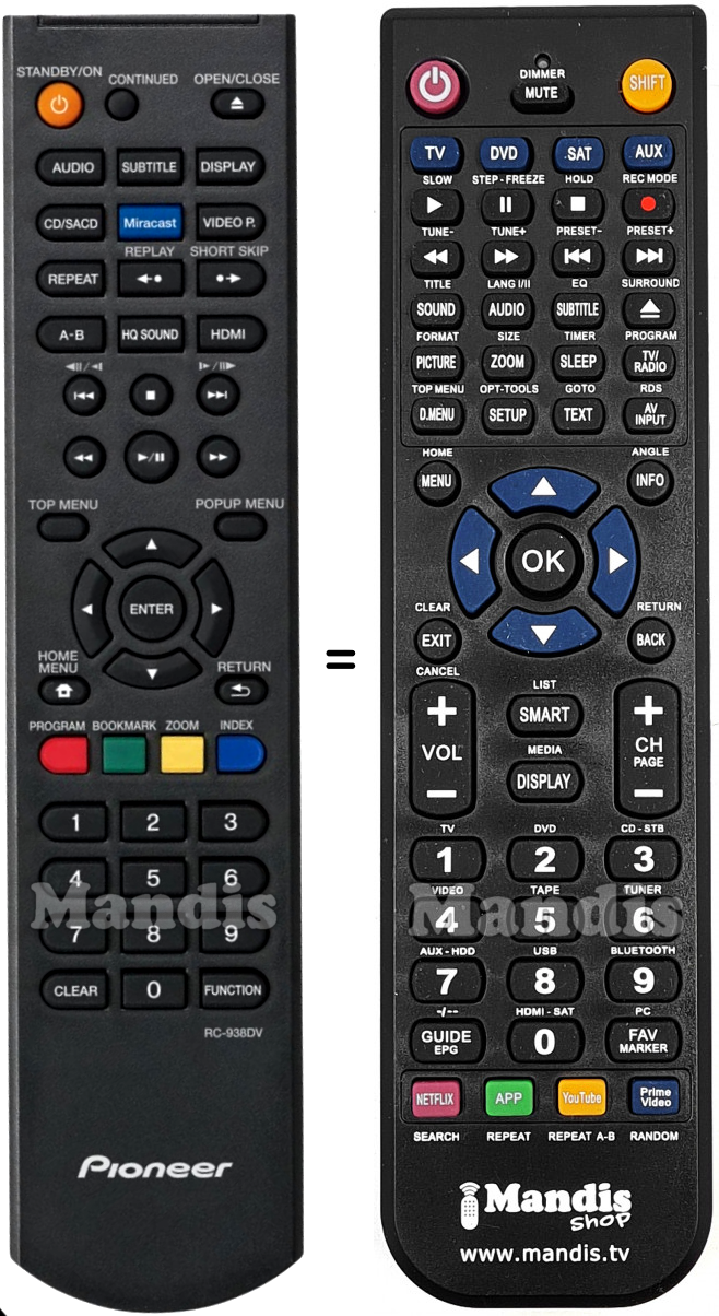 Télécommande équivalente Pioneer RC-938DV