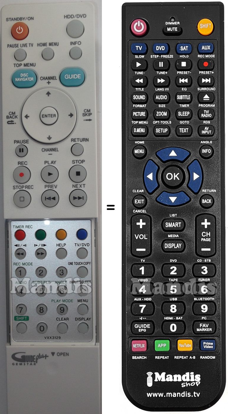 Télécommande équivalente Pioneer VXX3129