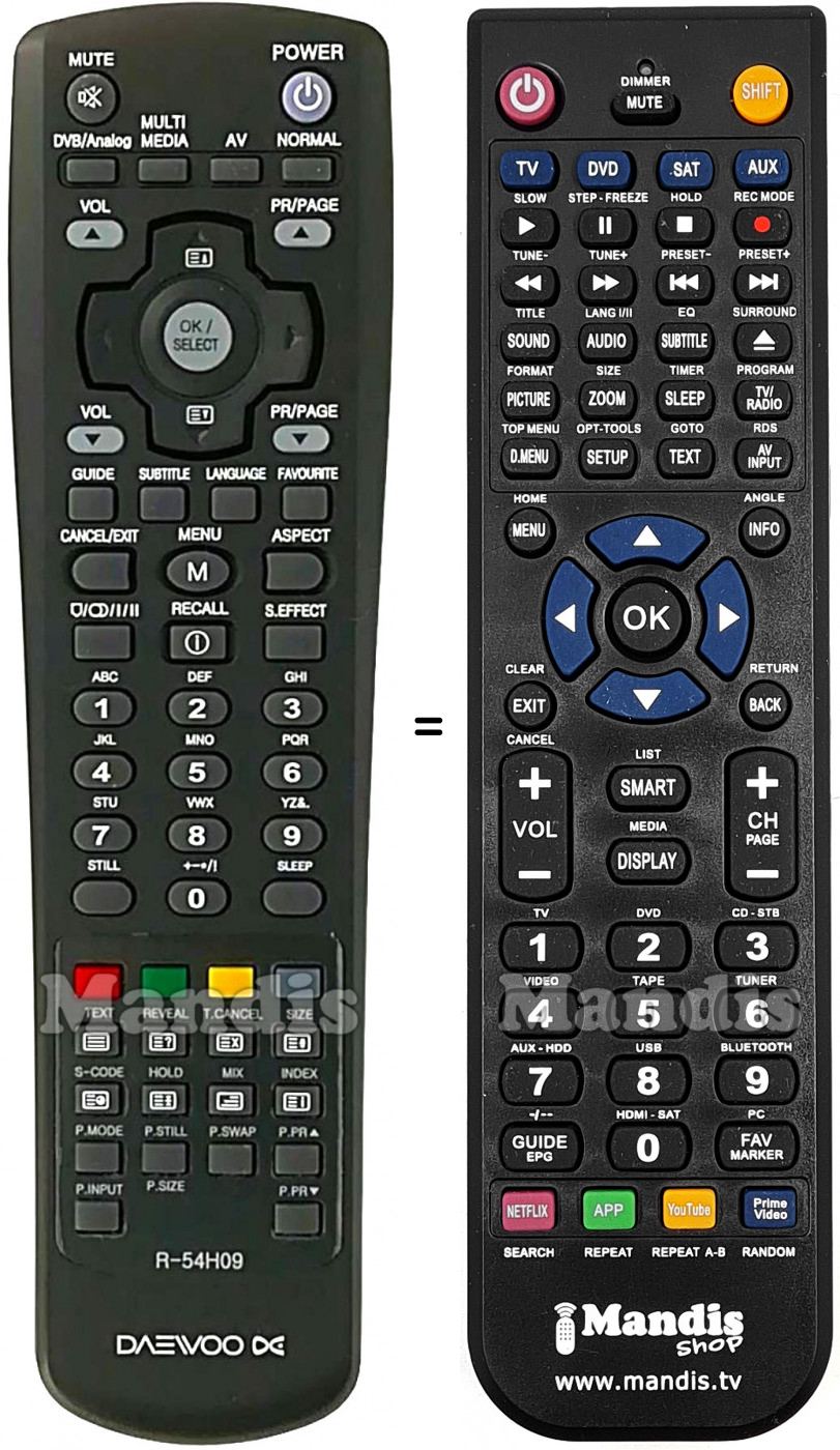 Télécommande équivalente Daewoo R-54H09