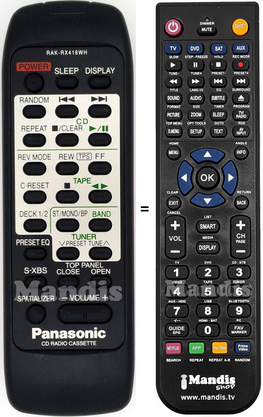 Télécommande équivalente Panasonic RAK-RX416WH