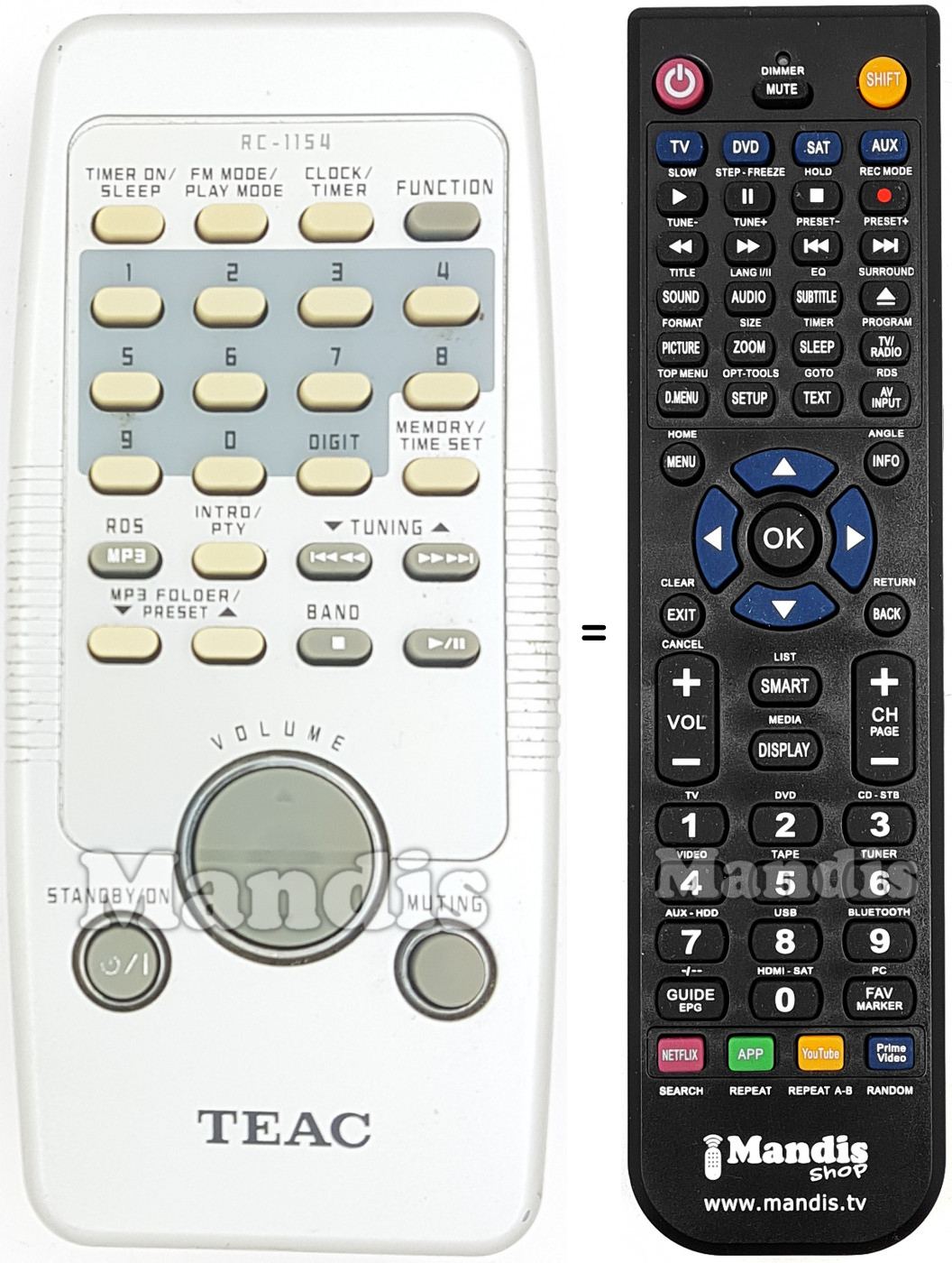 Télécommande équivalente Teac-RC1154